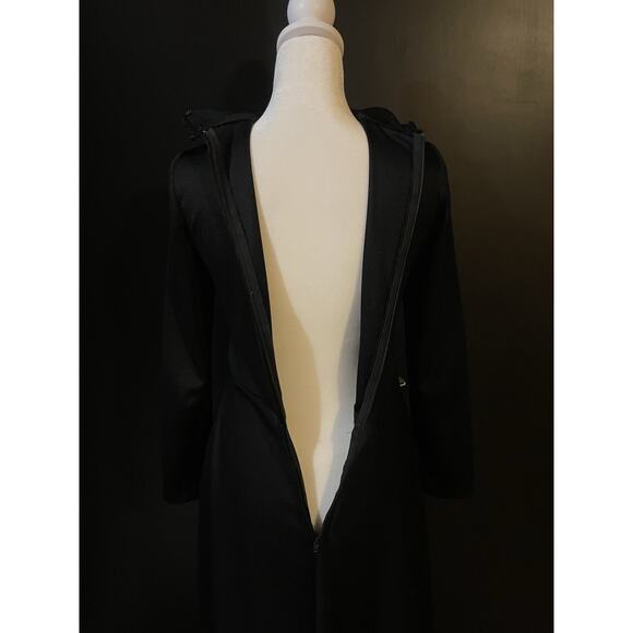 VTG. black maxi dress–Ruched funnel neck,covered buttons,long sleeve,ILGWU,USA - Picture 7 of 14